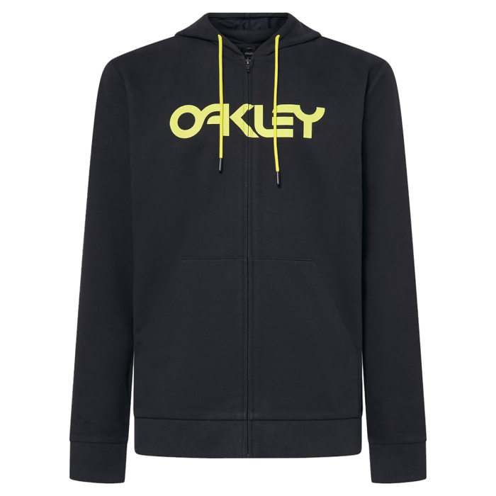 Buzo Hoodie Oakley Teddy Full Zip – Negro con logo amarillo